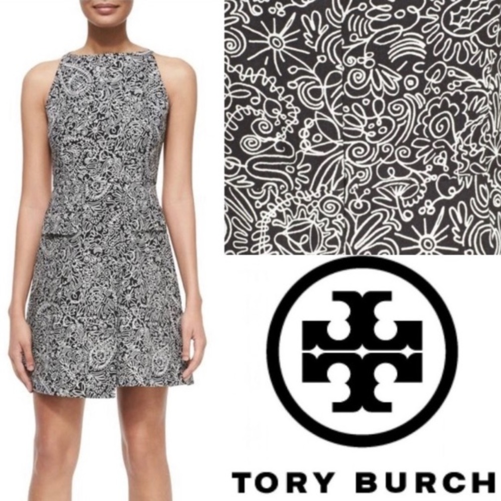 Tory Burch Doodle Dress Floral sleeveless with pockets size 0